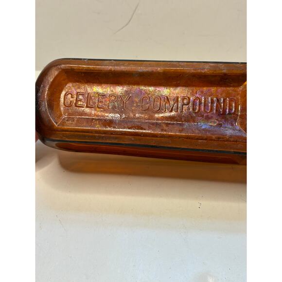 Antique Paine's Celery Compound Tonic Glass Bottle Amber Brown Empty 1800s 10 in - Picture 2 of 6